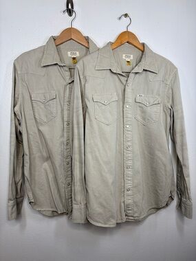 Lot of 2 Polo Denim & Supply Tan Cotton Pearl Snap Shirt Men Size Large BLEMISH